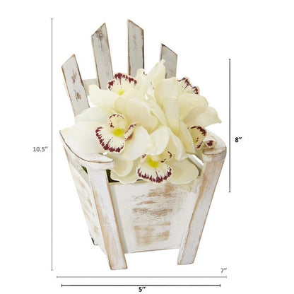 Cymbidium Orchid Artificial Arrangement in Chair Planter