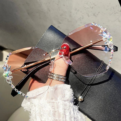 Vintage Rimless Rhinestone Sunglasses | UV Protection Luxury Shades