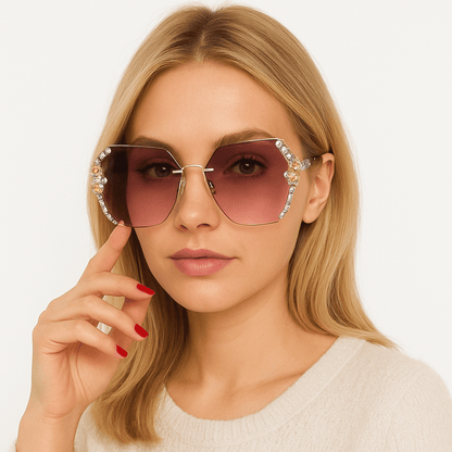 Vintage Rimless Rhinestone Sunglasses | UV Protection Luxury Shades